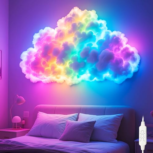 Hekasvm LED Wolkenlicht Gaming Wandleuchte mit Lichterketten 2/4/6m, USB Wandbeleuchtung Donner Wolken Deko Lampe, Diy Wandlampen für Zimmer Schlafzimmer Spielzimmer Fotografie Party Feier (2M)