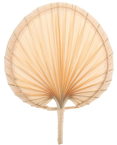 BESTonZON Ventaglio Fatto a Mano in Foglie di Palma Naturale Intrecciato, Ventaglio Portatile Manico per Matrimonio e Decorazioni Estive, Ventilatore da Mano Leggero per Viaggi e Feste