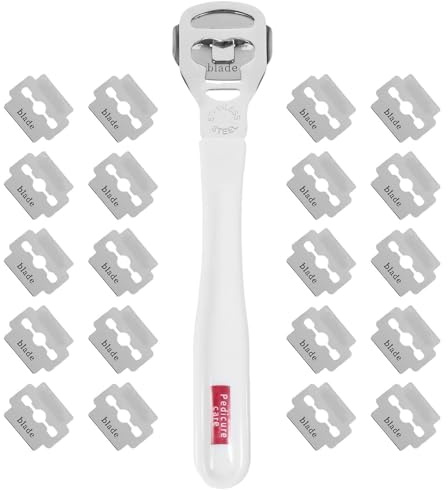 HAPINARY Rasoir à Callosités with 20 Lames Jetables en Acier Inoxydable et Plastique and Élimination des Cors et Peaux Mortes pour Pieds for Pédicure Professionnelle