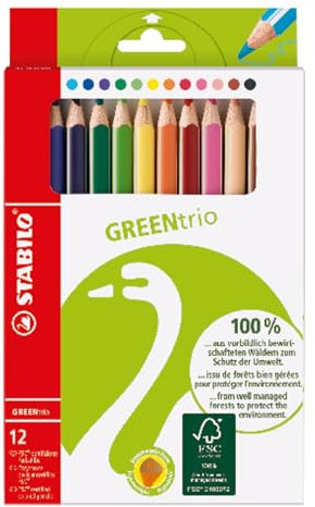 STABILO - Umweltfreundlicher Dreikant-Buntstift - GREENtrio - 12er Pack - mit 12 verschiedenen Farben
