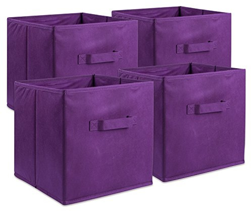 DII Lot de 4 bacs de rangement pliables en tissu non tissé - 28 x 28 x 28 cm - Aubergine