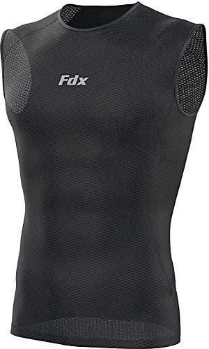 FDX Cool Mesh Base Layer Sleeveless - Men’s Summer Cycling Vest - Ultralight, Breathable, Anti-Odour Bicycle Skins Tops - Under-Shirts for Running, Gym, Workout Training, Hiking (Black, X-Large)