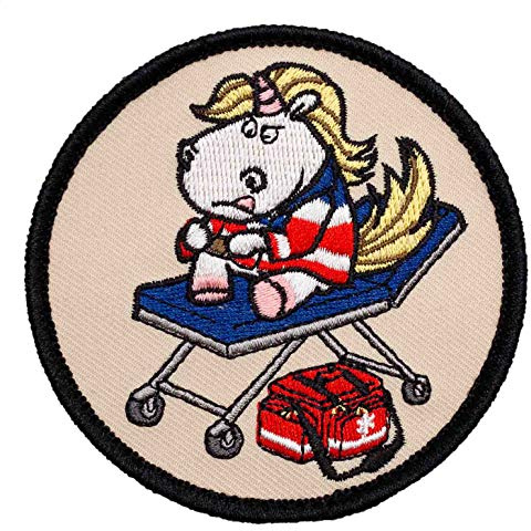Café Viereck ® Bundeswehr Sanitäter Einhorn mit Trage Fun Patch Gestickt mit Klett - 8 cm