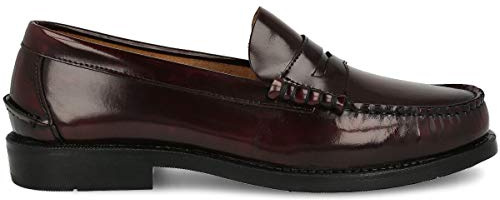 PAYMA - Mocasin de Piel para Hombre. Hechos en España. Zapato Clasico Antifaz y Borlas para Caballero. Piso de Goma Muy Flexible. Piel Antiarrugas. Color: Burdeos Antifaz, Talla EU 41