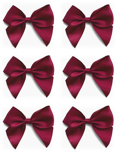 Italian Options Large Satin Ribbon Bows, Self-Adhesive Fabric Bow Decorations for Gift Wrapping, Hampers, Cake Decoration, Hair Bows, Crafts, Crafting, Burgundy, 6 Pack, 10 cm
