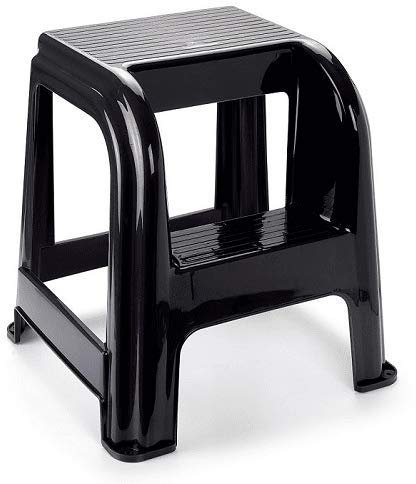 CABLEPELADO - Taburete de plastico con Escalon - Silla Peldaño - Escalon Elevador - Asiento Salva Alturas - apilable - Resistente - Color Negro
