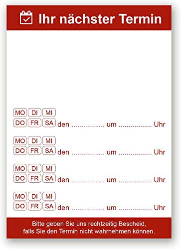 Terminblock, 20 Stück á 50 Blatt pro Block, rote Terminblöcke, 74x105 mm, Terminzettel, Terminkarten, Notiz