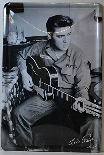 Blechschilder Elvis Presley Guitarra U.S Army Celebrities Decoración Cartel Cartel Metal Cartel Retro Puerta Puerta Cartel Vintage Entrada Regalo para cumpleaños o Navidad 20 x 30 cm
