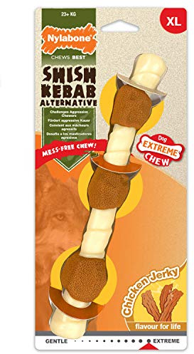 Nylabone Extrem tuff tuggleksak för hund, shish kebab, kyckling Jerky smak, stökfri, X-Large, för hundar över 23 kg - XL