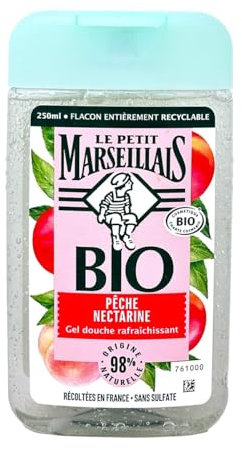 Le Petit Marseillais - Gel Douche Rafraîchissant Certifié BIO Pêche Nectarine (flacon de 250 ml) – 98 % d'origine naturelle et pH neutre pour la peau – Emballage recyclable et rechargeable
