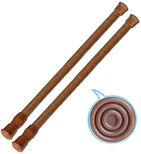 2 Pack Small Tension Rods 15.7 in to 28 Curtain Rods Window Rods in Extendable Width Spring Cupboard Bars for Kitchen Utensils, Closet, and Cabinet, Fit in The Spaces to Stay Up (white) (2 pcs-brown)