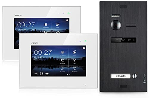 Balter EVO Video Türsprechanlage, Touchscreen, 2X 7 Zoll Monitor, 2-Draht Bus, Türstation für Einfamilienhaus Türklingel, 150° Weitwinkel-Kamera, Weiß-Schwarz