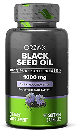 Orzax Schwarzkümmelöl Kapseln - 1000mg mit 20mg Thymochinon pro Tagesdosis (original Nigella sativa) - Türkisch - 90 Kapseln - naturbelassen, Kaltgepresst & Laborgeprüft