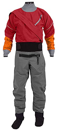 Drysuit herr dragkedja segling standard nylon paddling, kajakutrustning dragkedja, vattentät kostym (röd, L)