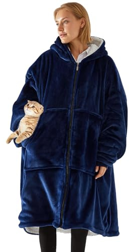 SHUOJIA Felpa con Cappuccio Oversize Coperta, Pullover in Pile Gigante con Ampia Tasca Frontale, Super Morbido Caldo Confortevole per Adulti Uomini Donne Adolescenti Bambini, Extra Lungo (Dark Blue)
