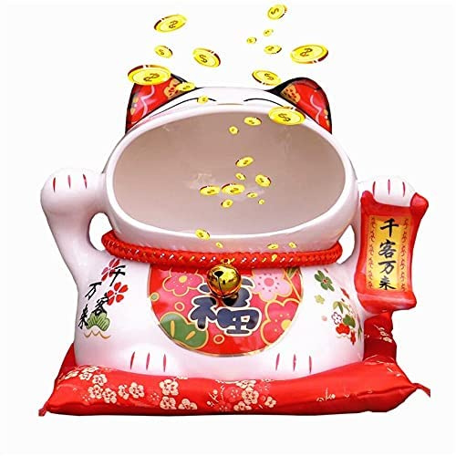 EatingBiting Maneki Neko, gatto portafortuna in ceramica giapponese, 20,3 cm, ornamento con bocca grande, scatola portaoggetti, decorazione ornamentale, scultura decorativa per la casa, per apertura