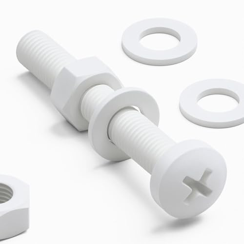 20x tornillos blancos de polipropileno (PP) cabeza pan de cruz, M8 x 60 mm, tuercas, pernos y arandelas de plástico