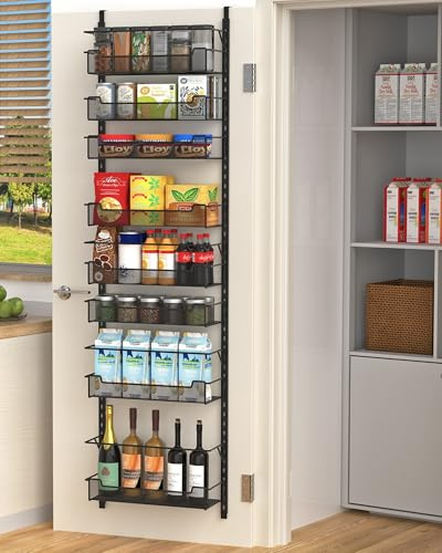 VyGrow Over Door Storage, 8-Tier Over The Door Storage With Adjustable Basket for Pantry Kitchen Storage Room, Spice Rack, Black