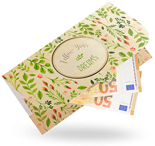Cozywood Geldgeschenk als Grußkarte aus Holz, Geldgeschenkkarte, Geschenkverpackung zum Geburtstag, zur Hochzeit, hochwertige Verpackung für Geld, Gutschein, Hochzeitsgeschenk, Dreams