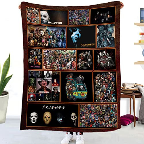 GLIKW Kuscheldecke Flauschige Personalisierte Horror Movie Character Decke, Super Weiche Flanell Horror Deko Wohndecke für Couch Bett Wohnzimmer Sofa Stuhl Halloween Weihnachts Geschenk (D,130×150cm)