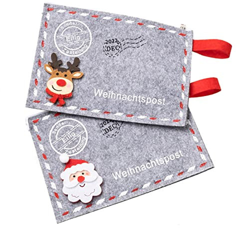 dio only for you 2X Tasche Weihnachtspost | für Wunschzettel oder Grußkarte | Filz | 19x13 cm | Weihnachten Advent