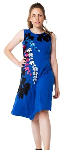 Mamatayoe Vestido Vidriera para Mujer, Sin Mangas, Escote Redondo, Azul