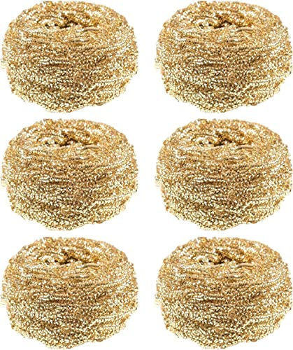 HUFFA 6er-Pack goldene Edelstahl-Scheuerschwämme, Stahlwolle-Scheuerschwamm for Geschirr, Töpfe, Pfannen, Öfen und mechanisches einfaches Scheuern for eine Harte Küchenreinigung
