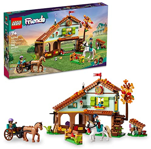 LEGO Friends Autumn’s Horse Stable 41745 Building Toy, Role-Play Fun for Kids Ages 7+, with 2 Mini-Dolls and 2 Horses, Carriage and Riding Accessories, A Gift Birthday Gift for Kids Who Love Horses