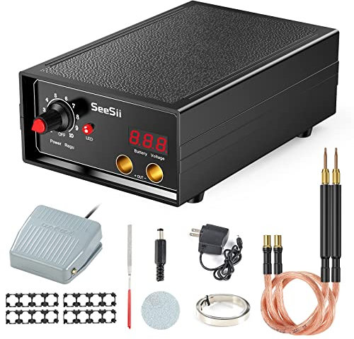 Seesii 5000W Saldatore a Punti - SE-207 Saldatrice a Punti per Batterie a Pedale, Spot Welder Portatile con Modalità Automatica 1-9 Marce Regolabili Foglio di Nichel