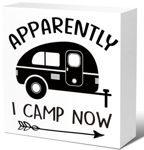 Funny Camping Wooden Box Signs, Apparently I Camp Now Wood Block Signs