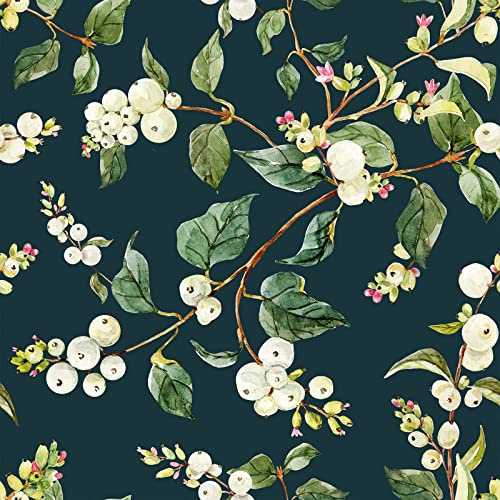 VEELIKE Tapete Blumen Schwarz 44.5cmx900cm Tropische Blätter Fototapete Blumentapete Vintage Möbelfolie Muster Wand Dekoration Schlafzimmer Tapeten Wohnzimmer Schrankaufkleber Badezimmer Wasserfest