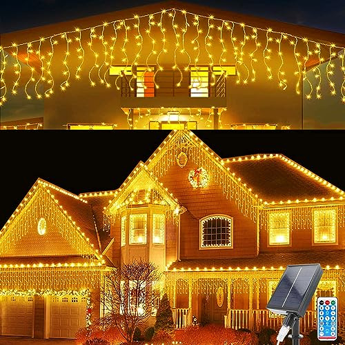 Solar Lichtervorhang Aussen, 5M Wasserdichte Vorhang Lichter, 0.8Mx32 Pcs Solar String Lichter 8 Modes 256 LED Lichterketten Vorhang mit Fernbedienung für Gartendeko Balkon Hochzeit Weihnachten
