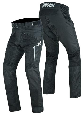 Buchii Air Mesh Motorbike Trousers Mens Reflective Motorcycle Trousers Mesh Textile Biker Pants Armoured Polyester 600D Cordura Protective Trouser Black