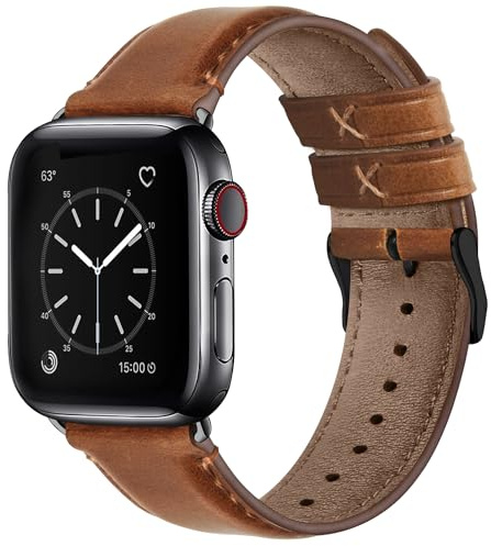 Fullmosa Armband, kompatibelt med Apple Watch, retro, läder, passar Apple Watch Series 10 (42 mm), 9/8/7 (41 mm), SE2/SE/6/5/4 (40 mm), 3/2/1 (38 mm), brunt + svart spänne