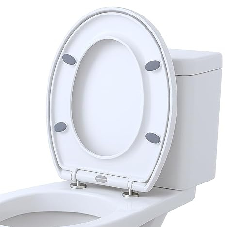 Harbour Housewares Soft Close Toilet Seat for Oval Toilets - White - Anti-Bacterial Oval Shape Bathroom Bowl Loo Cover Durable Adjustable Hinges Quick Release Toilet Seat Soft Close with Fixings