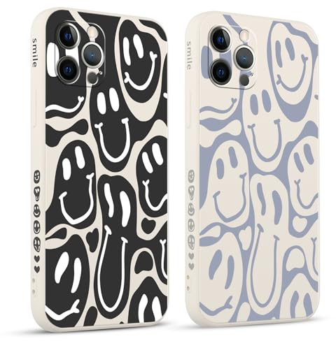 Pnakqil 2 stück Handyhülle für iPhone 12 Pro 6,1, Hülle Lustiges Funny Lächeln Design Grimace Bemaltes Muster süß Ästhetik Mädchen Silikon Schutzhülle Tasche Schön Kameraschutz Case