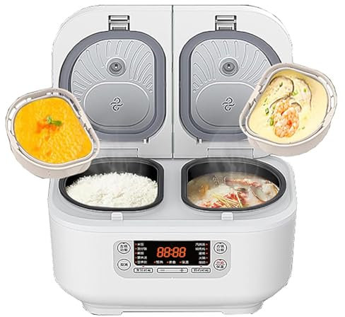 Cuiseur à riz électrique professionnel, cuiseur à riz multifonction intégré double intérieur 1,5 L + 1,5 L, revêtement antiadhésif, rendez-vous 12 heures, contrôle précis de la température white
