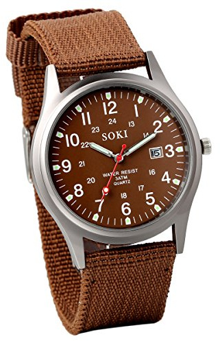 JewelryWe Montre Homme Bracelet Tissu: Montre Militaire Homme Analogique Quartz Bracelet Nylon avec Aiguille Luminescent Calendrier Echelles Chiffres Arabes - Cadeau Homme Anniversaire