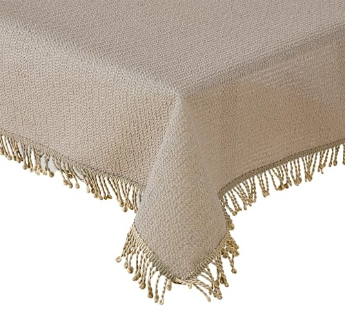 Tischdecke Gartentischdecke Weichschaum Outdoor PVC rechteckig Terrasse Balkon rutschfest wetterfest (Beige, 130 x 160 cm)