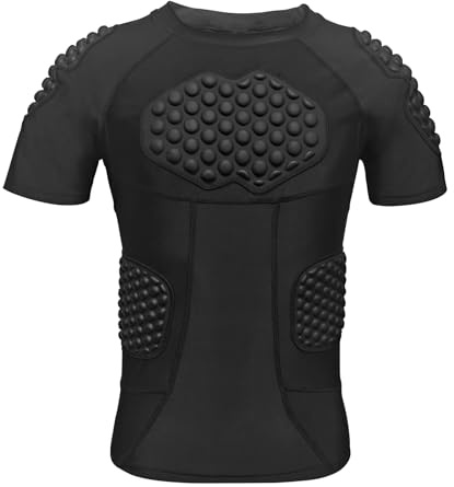Topeter Maglia da calcio da uomo, imbottita, a compressione, con protezione a costine, petto, spalle, schiena