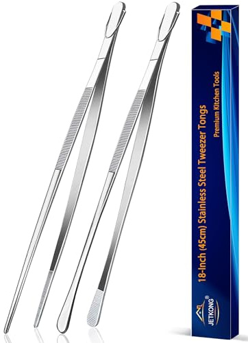 JETKONG 2 Pcs 18 Inch (45cm) Stainless Steel Grill Tongs Heavy Duty Giant Tweezer Tongs, Extra Large Tweezers Tools for Cooking, Grilling, BBQ and Turning Food (Silver)
