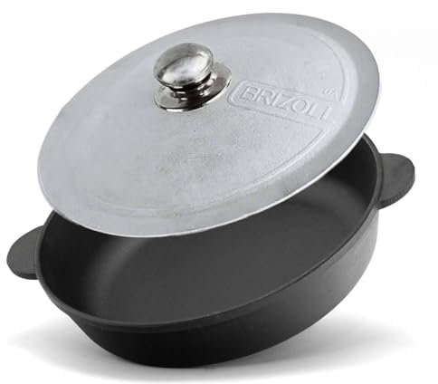 4BIG.fun Padella in ghisa da 24 cm, con coperchio in alluminio, con coperchio in alluminio, coperchio in alluminio, per cottura a induzione