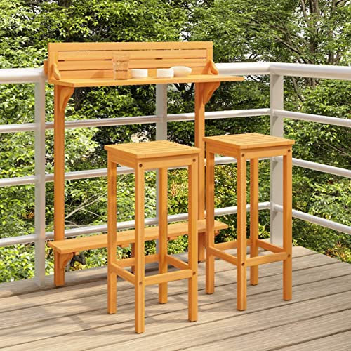 LAPOOH 3-TLG. Balkon-Bar-Set, Balkonmöbel, Balkon Möbel, Balkon Sitzgruppe, Gartenmöbel, Sitzecke Garten, Balkonset, Terrassen Möbel, Massivholz Akazie
