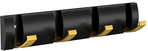 Wisfame Appendiabiti da Parete Nero Oro, Attaccapanni da Muro Moderno con 4 Ganci Pieghevole, Metallo Gancio Appendiabiti da Bagno Parete per Appendere Cappotti, Cappelli, Sciarpe, Ombrelli e Chiavi