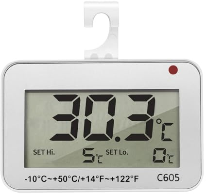 Fridge Thermometer Digital Refrigerator Thermometer with LED Flashing Alarm or SET HI/LO Digital Flashing Remind, Digital Waterproof Fridge Freezer Thermometer with Easy-to-Read LCD Display