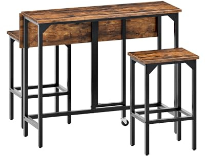 CHOEZON Bartisch, 100 cm Esstisch mit 2 Barhockern, Stehtisch mit 2 Stühlen, Industrieller Stil, für Restaurants, Wohnzimmer und Kneipen, rustikalbraun-schwarz DTBT02BF