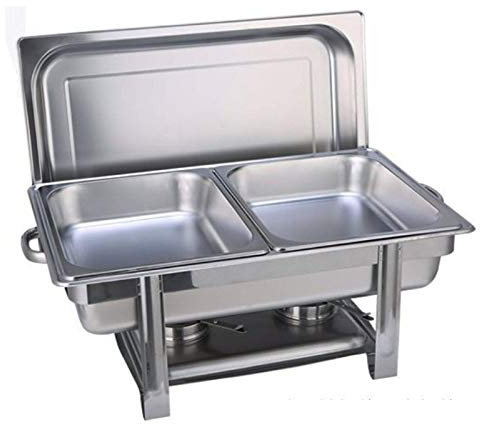 Rectangle Chafing Dish Set, Stainless Steel Chafing Dish with Food Pans Fuel Holders, Chafing Dishes Set for Catering Buffet Warmer with Folding Frame(Color:Double Grid)