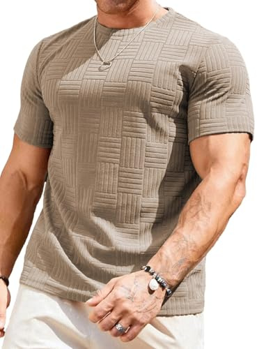 JMIERR Mens Casual Knit Classic Short Sleeve Tees Crewneck Basic T Shirts for Men, US43(L), Beige