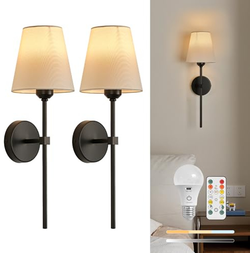BRIMETI Wandleuchte Innen ohne Stromanschluss Akku Kabellos Wandlampe Batterie 5200mAh Glühbirne Wiederaufladbar, 2 PCS Aufladbare Wandleuchten Dimmbar, für Wohnzimmer Schlafzimmer, mit Fernbedienung