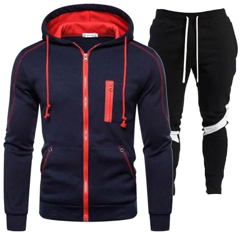 DUHENWU Herren Trainingsanzug 2 Teilig Set Sweatshirt Und Jogginghose Jogginganzug Jacke Trainingshose Sportanzug Fleece Warm Freizeitanzug Fußball Sporthose Für Gym Atmungsaktiv Hausanzug